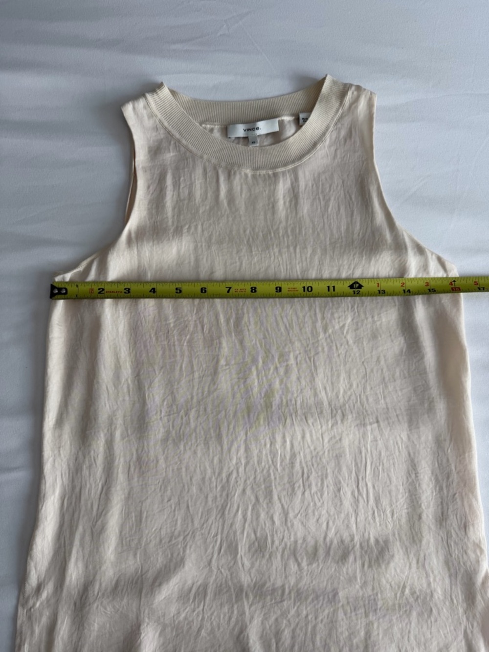 Vince Rib Trim High Neck Side Slit Beige Cream Sleeveless Shell Tank Top - Picture 11 of 13